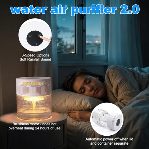 HimAoto Water Air Purifier showcasing rainbow light in a living room setup