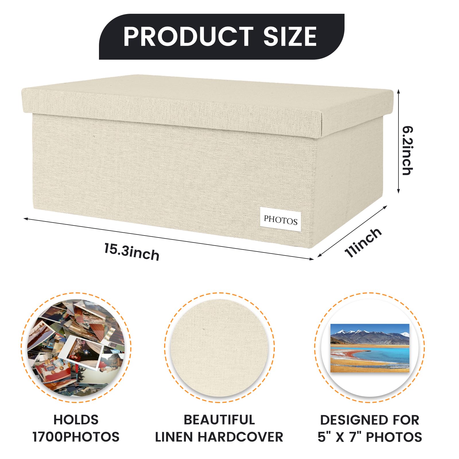 Himake 5x7 photo storage box holds up to 1700 photos for easy archiving.