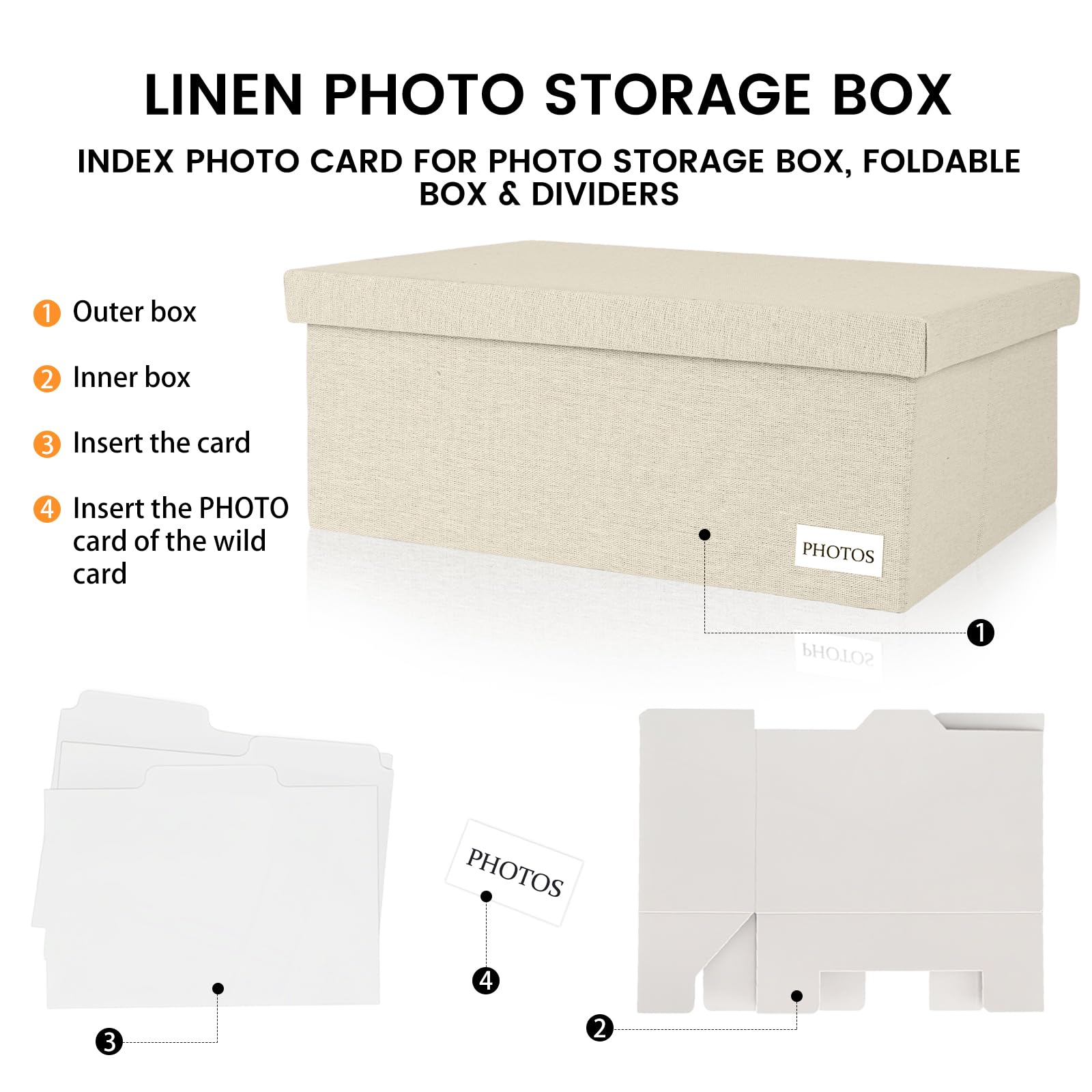 Himake portable photo storage box with lid fits shelves and desks.