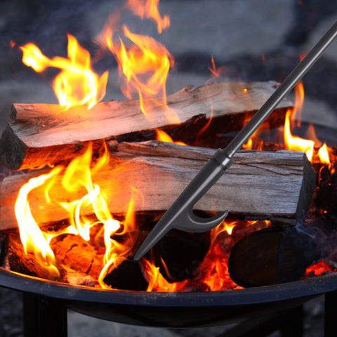 Himaly rust-resistant black finish on fireplace tools for outdoor use.