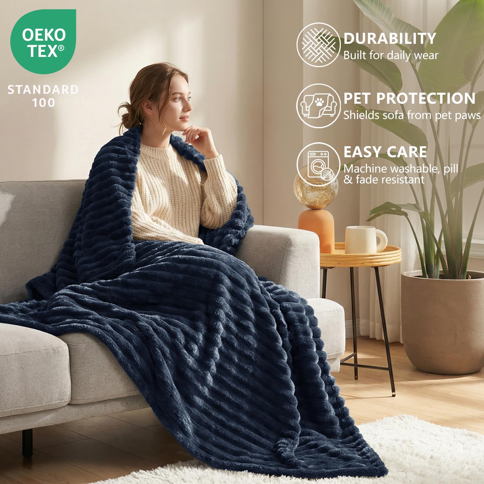 HIMEET blanket folded over sofa showcases versatile, lightweight warmth for living spaces
