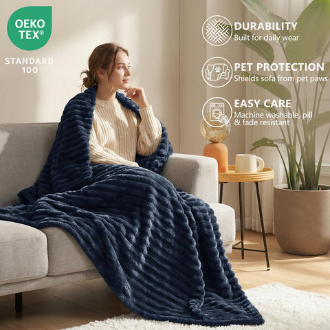 HIMEET blanket folded over sofa showcases versatile, lightweight warmth for living spaces