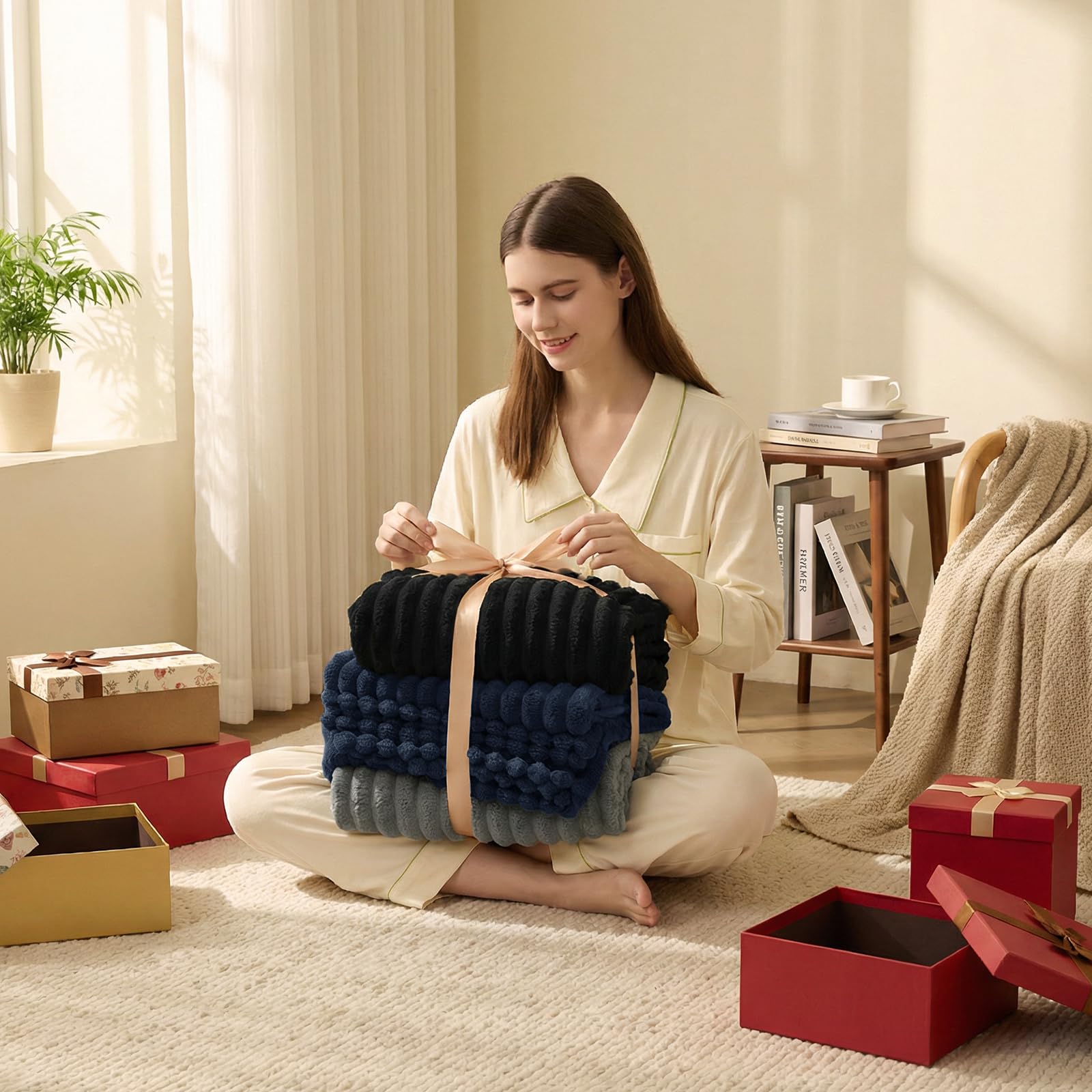 HIMEET navy blue throw in dorm room demonstrates portability and everyday use