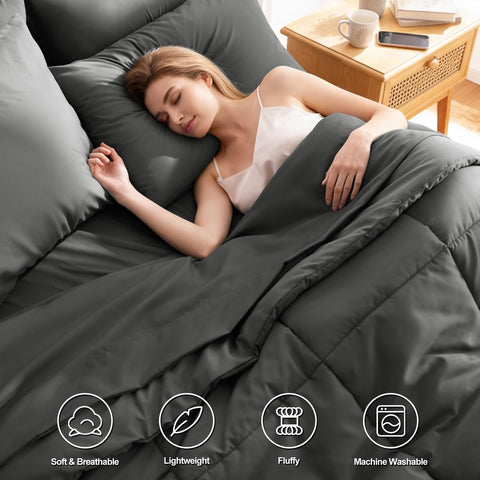 HIMEET Queen Comforter Set displayed on bed showing seven-piece layout