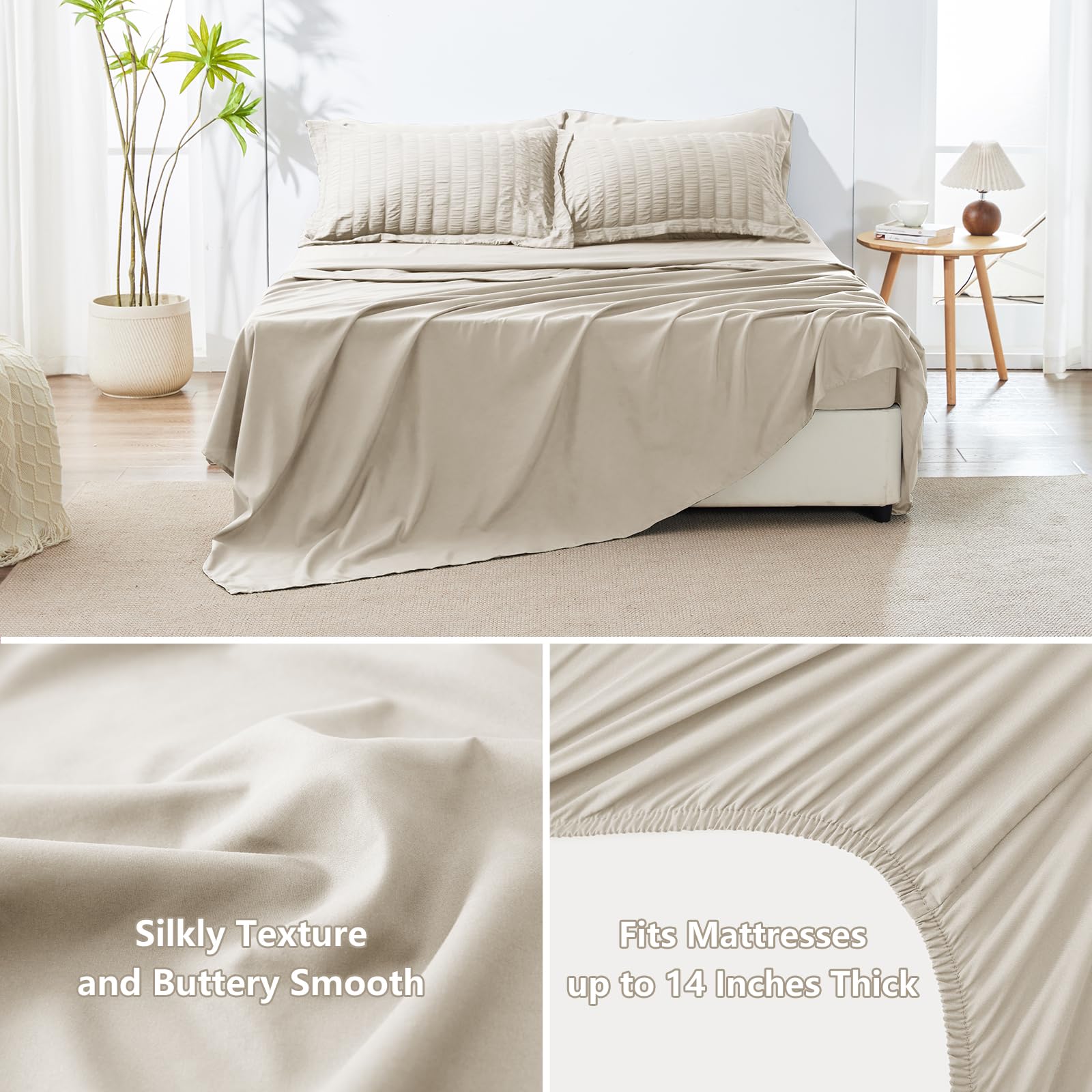 HIMEET Queen Comforter Set fitted sheet with elastic deep pocket for secure fit