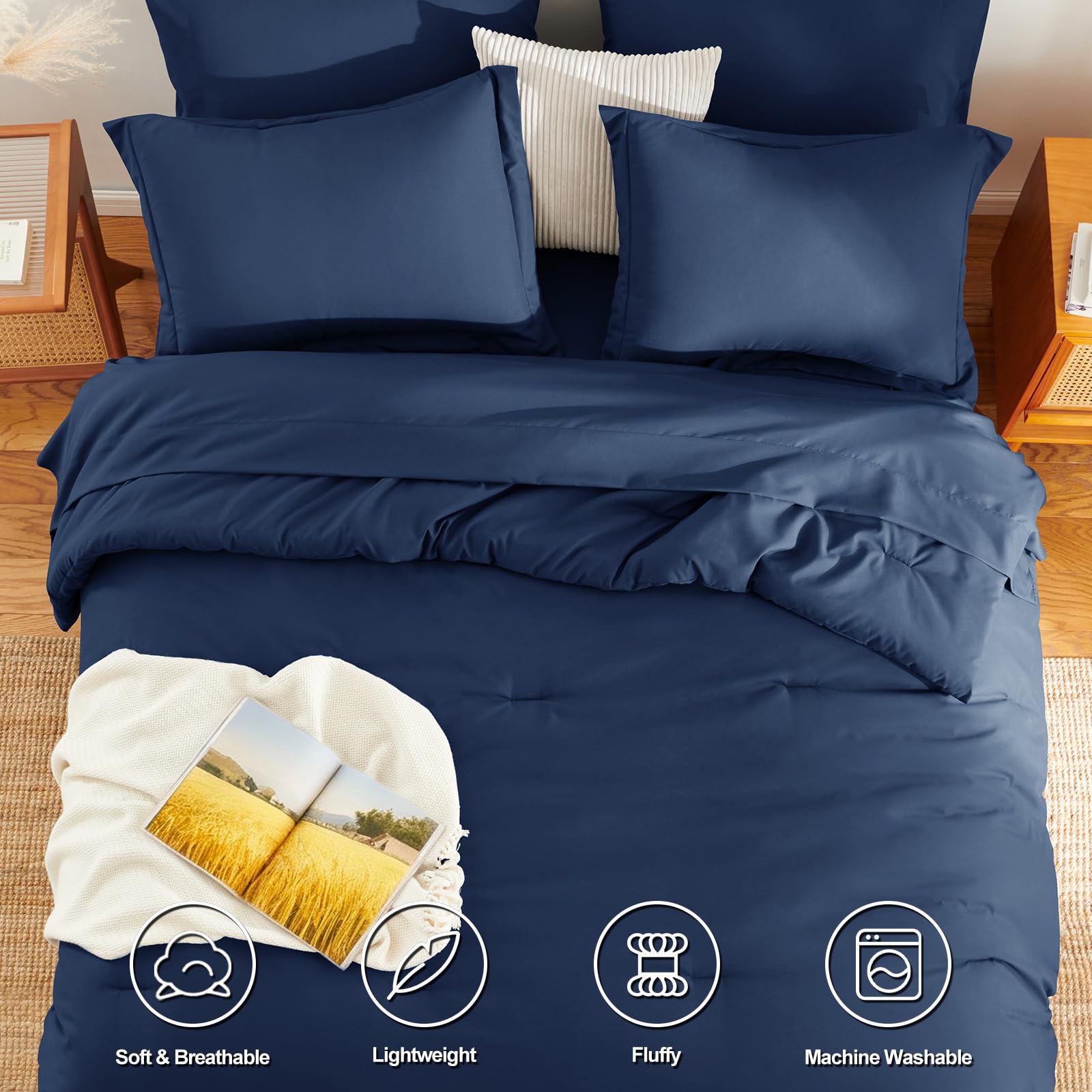 HIMEET Queen comforter set on full bed for a stylish upgrade.