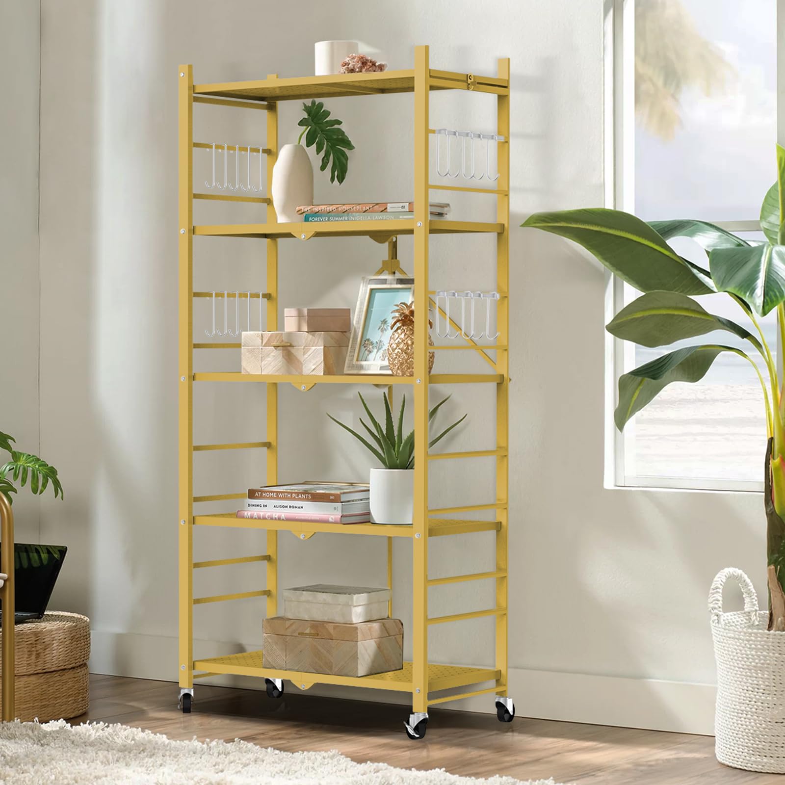 Himix foldable shelves with wheels enable easy repositioning in kitchens and offices