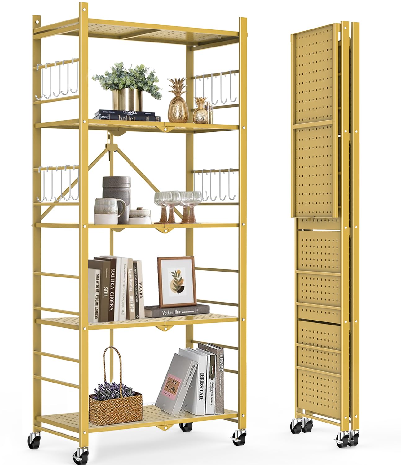 Himix gold color shelving complements modern kitchens and workspaces