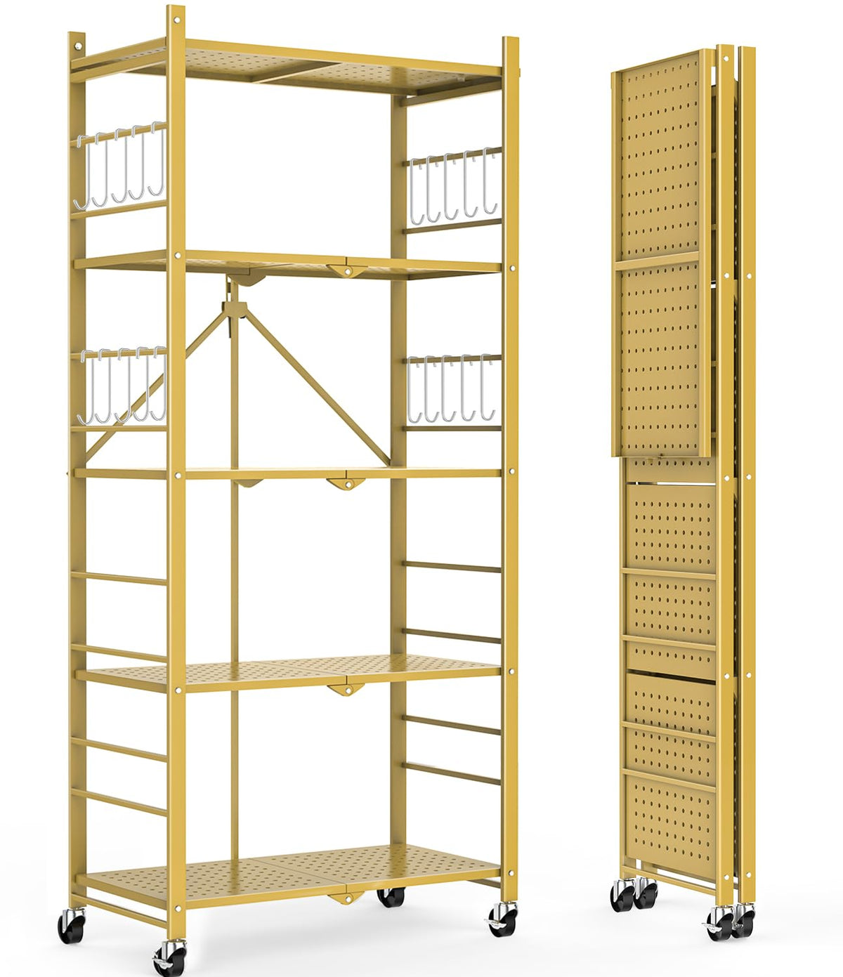 Himix storage shelves with five tier foldable design for versatile garage organization