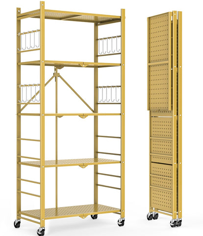 Himix storage shelves with five tier foldable design for versatile garage organization