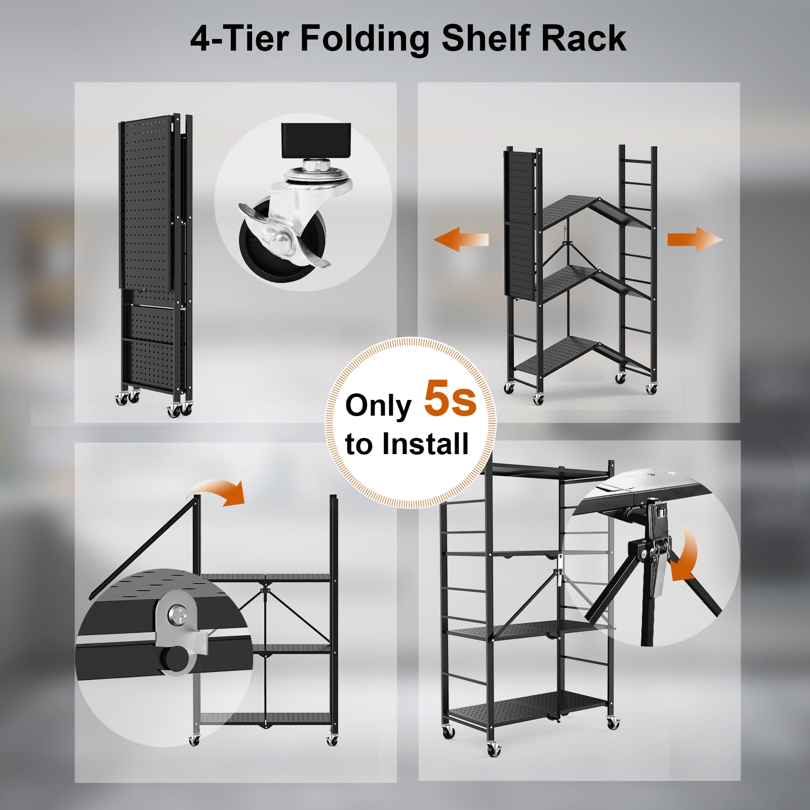 Himix foldable 4-tier rack saves space when not in use