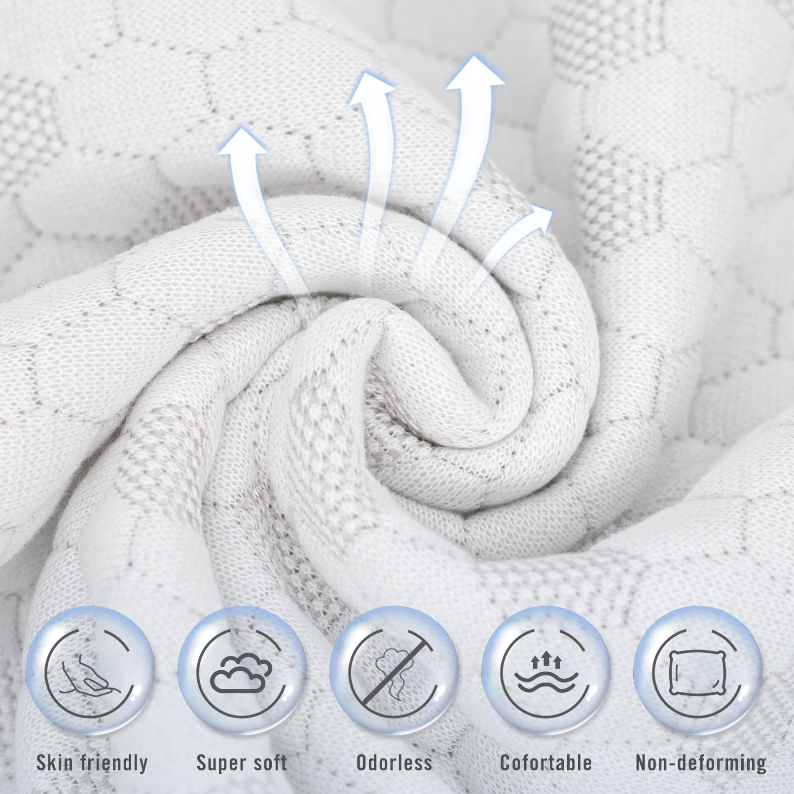 Breathable HIMOON cover with honeycomb texture for cooling comfort.
