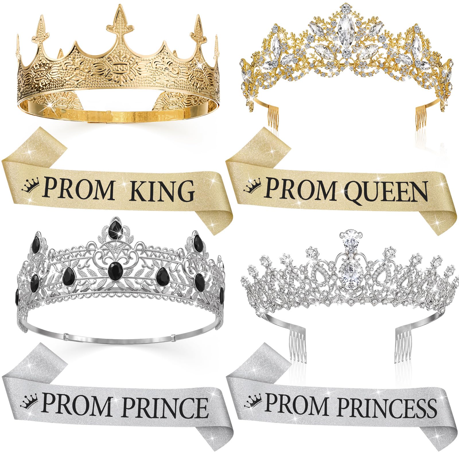 Hinly prom king crown front view with rhinestones for ceremony sparkle