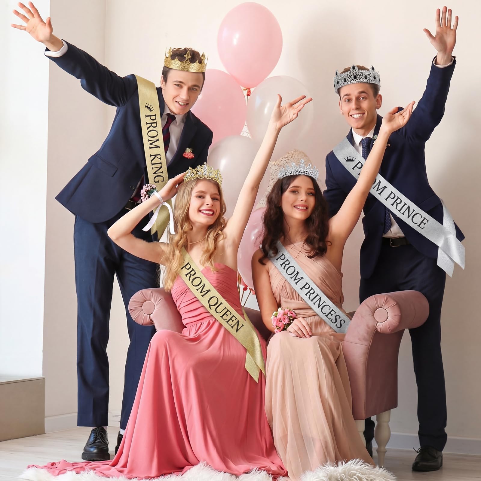 Hinly prom king and queen satin sash set adjustable for comfortable wear
