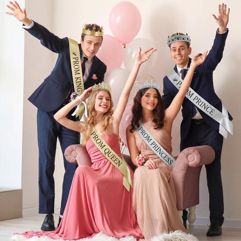 Hinly prom king and queen satin sash set adjustable for comfortable wear