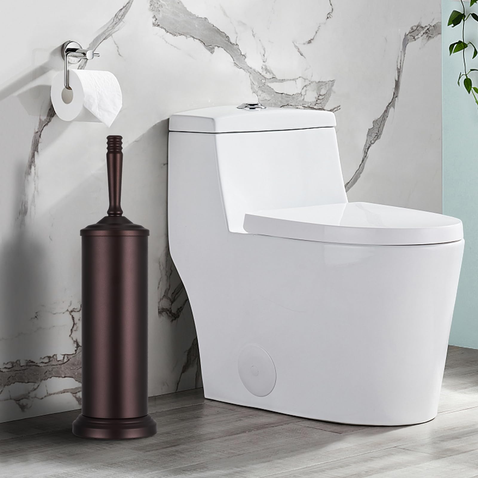 Hioflyme bronze toilet brush in a sleek bathroom complements contemporary spaces.