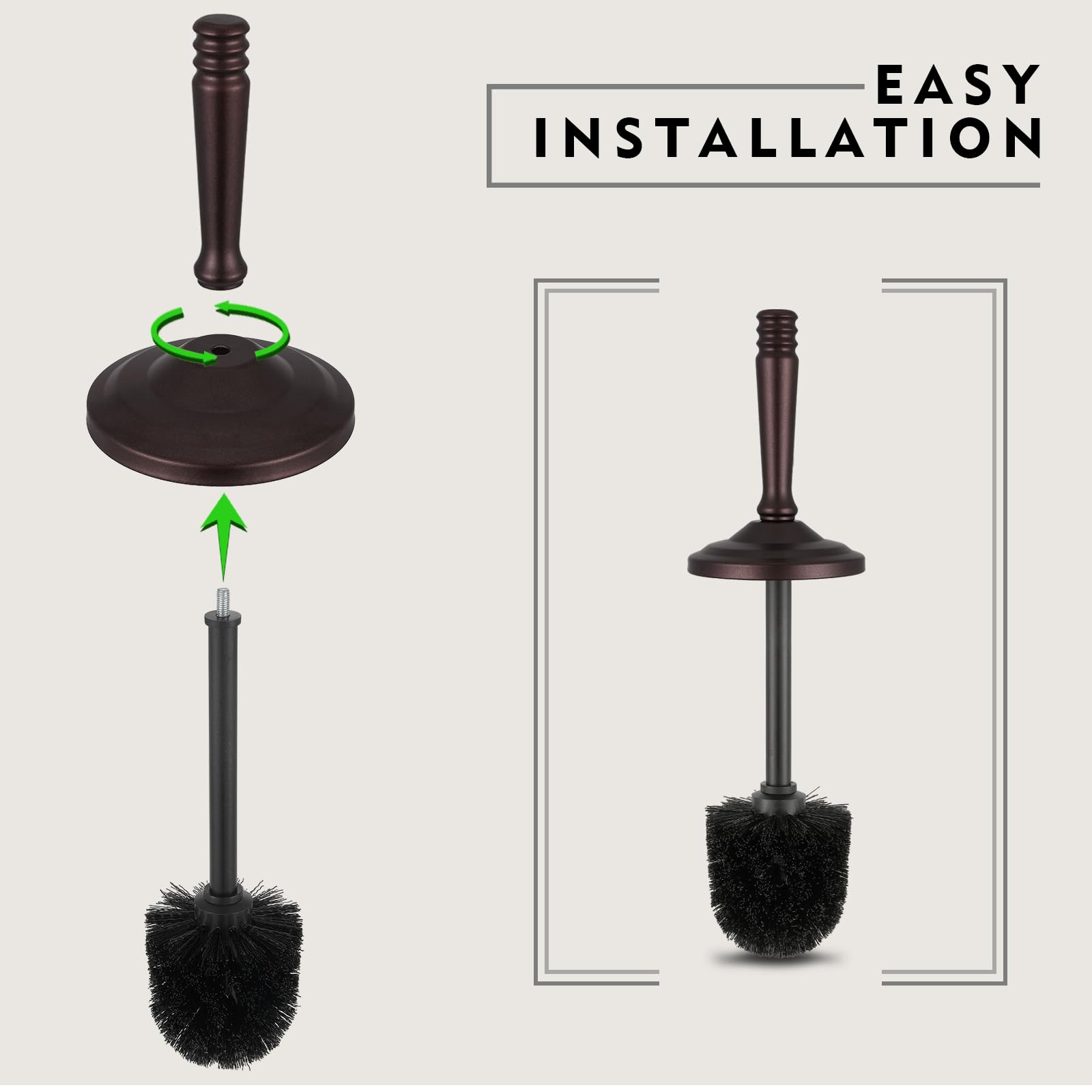Hioflyme bronze toilet brush storage shows concealed bristles after use.