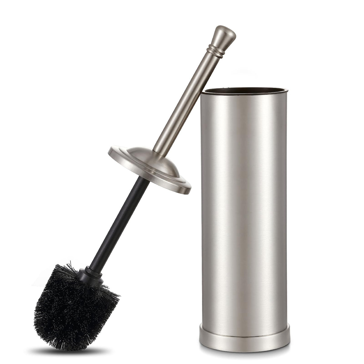 Hioflyme brushed nickel toilet brush with dense bristles for tough stains