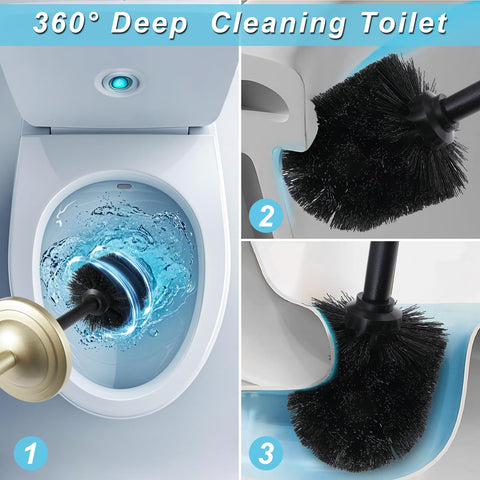 Hioflyme gold toilet brush head delivers deep cleaning with dense bristles.