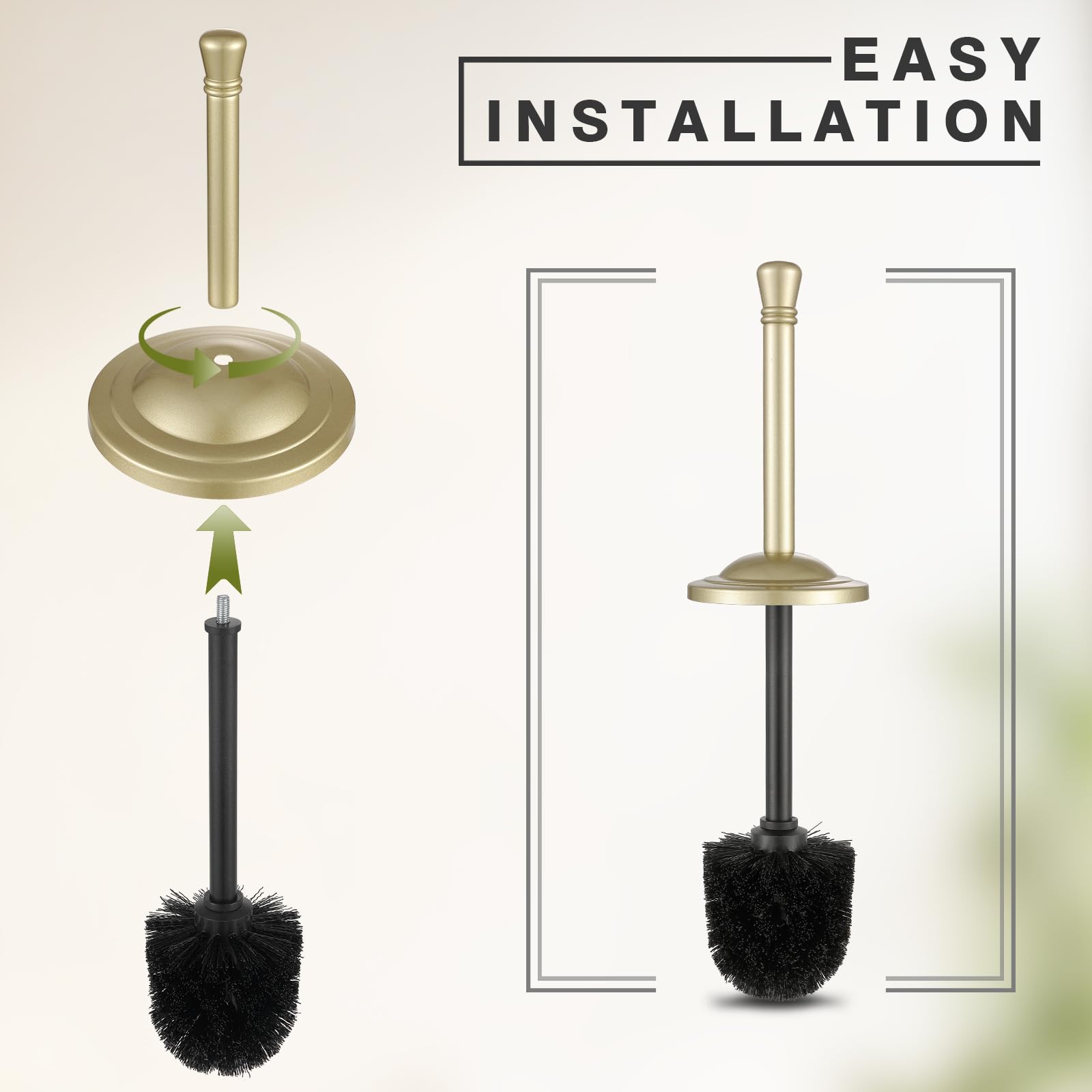 Hioflyme gold toilet brush holder has a weighted base to prevent tipping.
