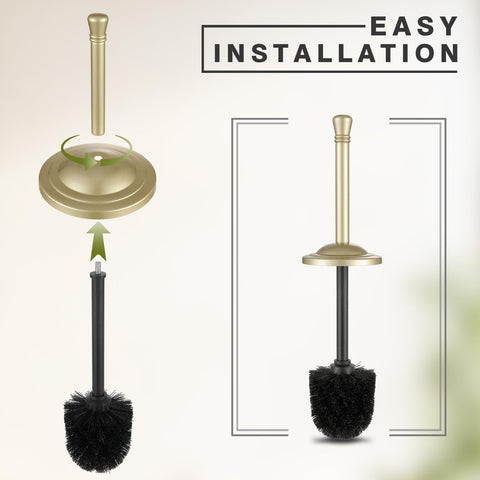 Hioflyme gold toilet brush holder has a weighted base to prevent tipping.