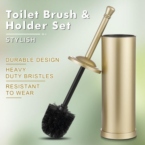 Hioflyme gold toilet brush interior features removable lining for cleaning.