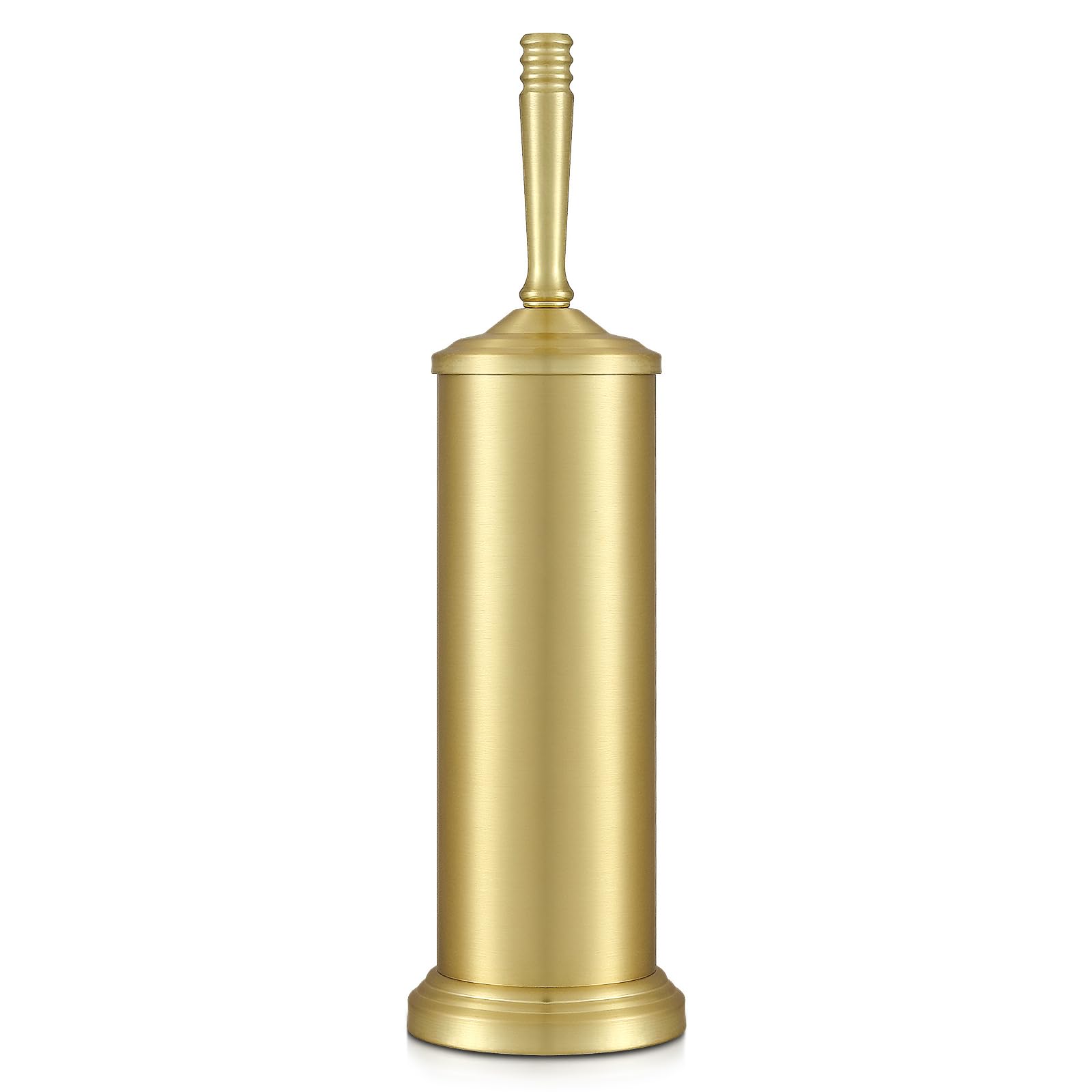 Hioflyme gold toilet brush with a stable base for secure storage.