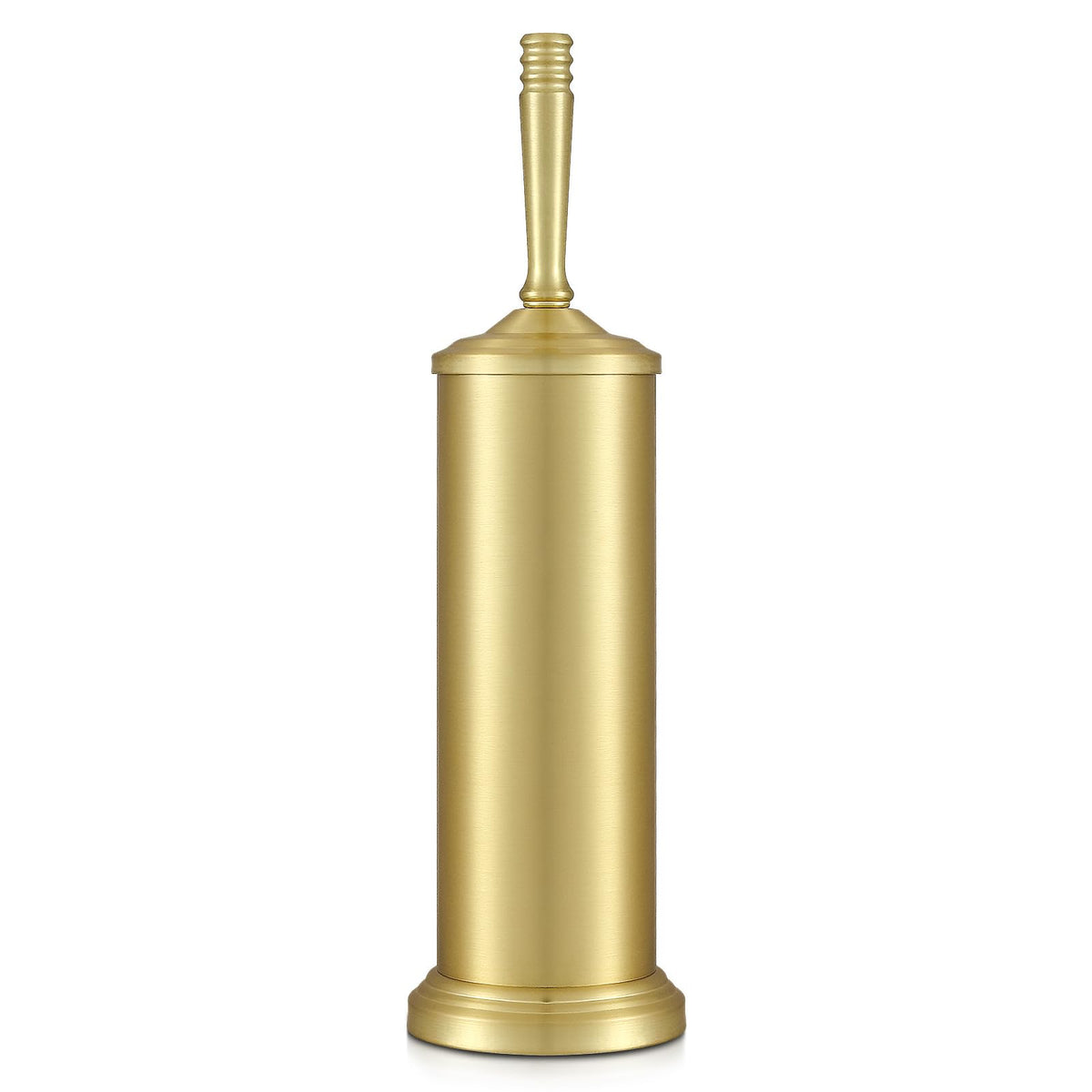 Hioflyme gold toilet brush with a stable base for secure storage.
