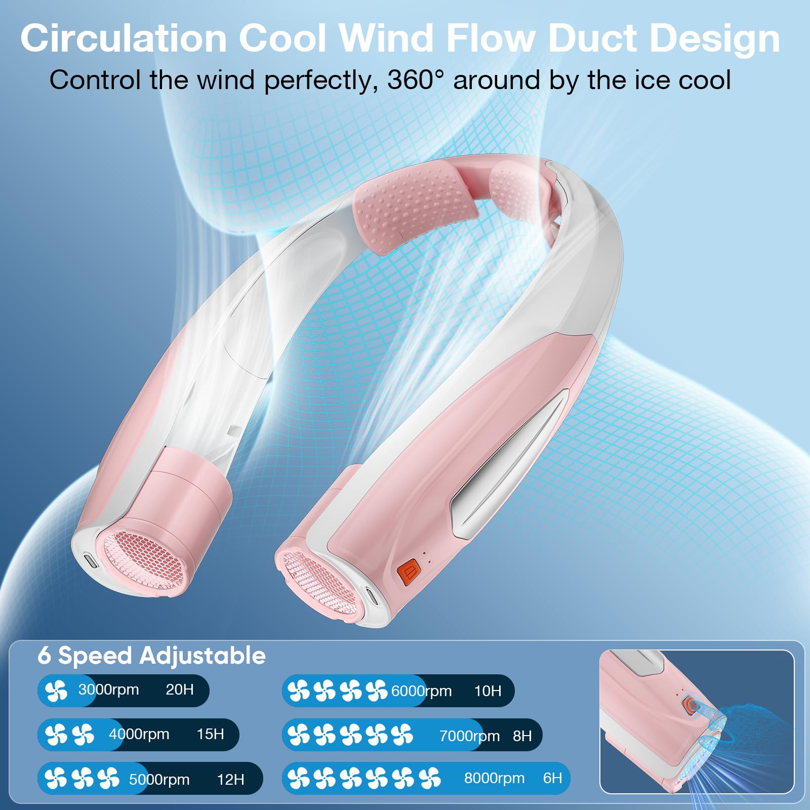 Hionly AI Neck Fan USB-C fast charging for quick recharges