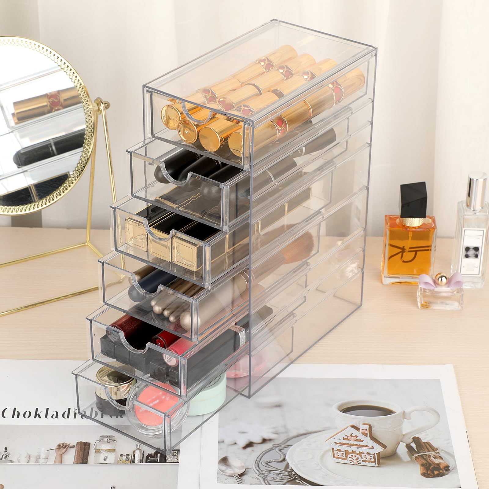 Hipiwe bathroom vanity organizer keeps small items tidy and accessible.