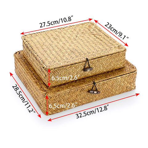 Hipiwe baskets on a coffee table reduce clutter and add natural texture.