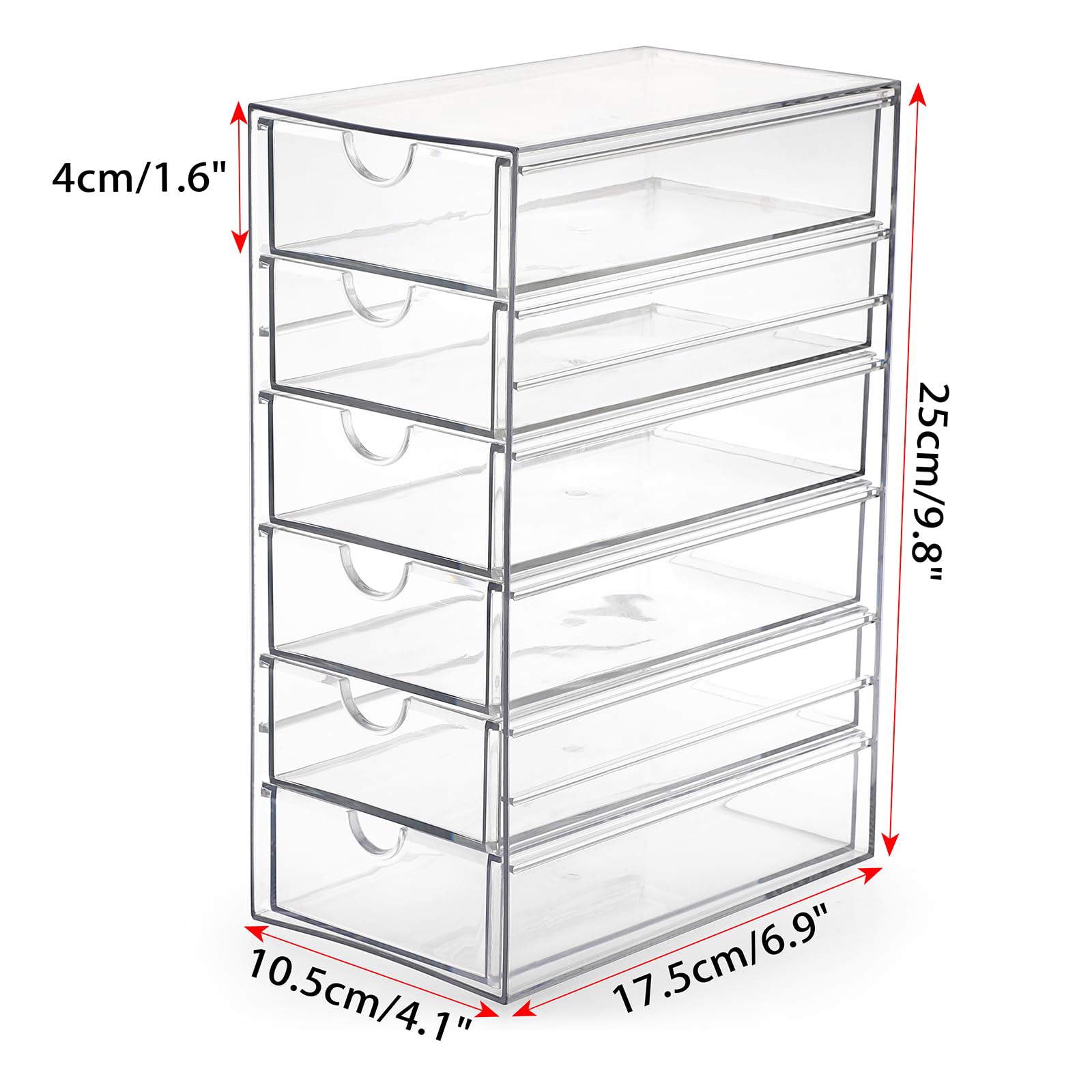 Hipiwe clear plastic storage box with six drawers for easy item sorting.