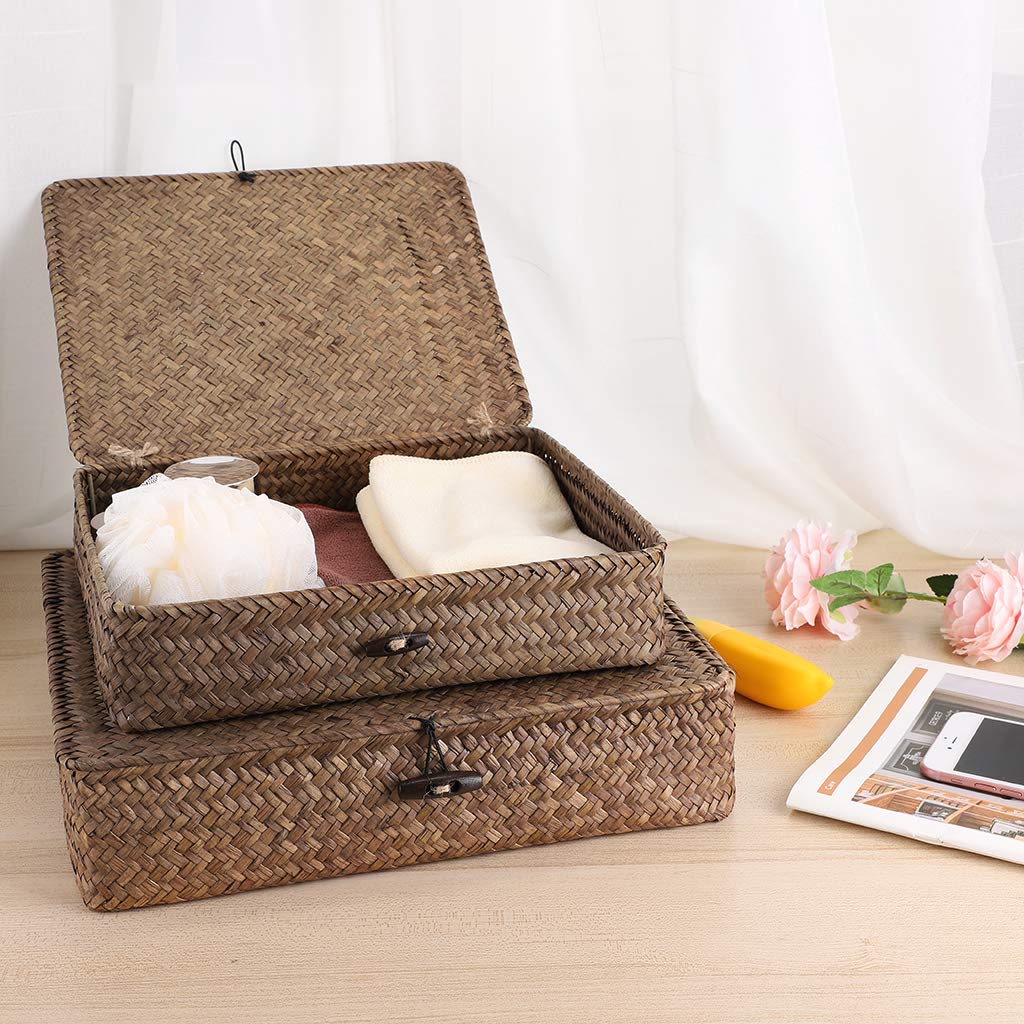 Hipiwe flat woven bin with large lid for bulkier items