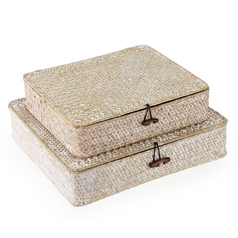 Hipiwe flat woven wicker storage bin small with lid for tidy shelves.