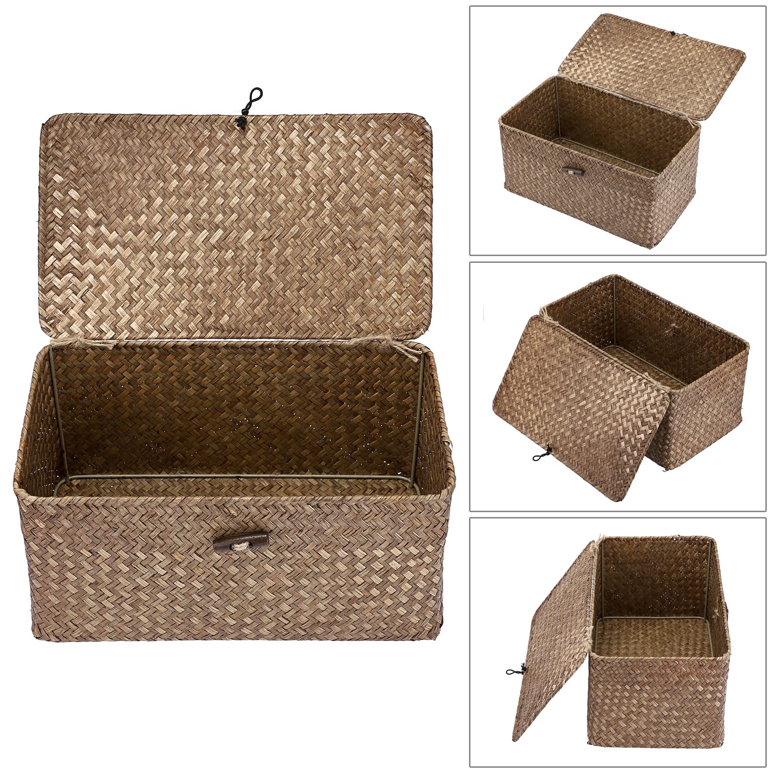 Hipiwe handwoven seagrass rectangle basket ideal for closet or dresser storage.