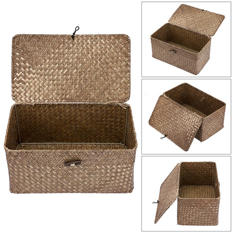 Hipiwe handwoven seagrass rectangle basket ideal for closet or dresser storage.