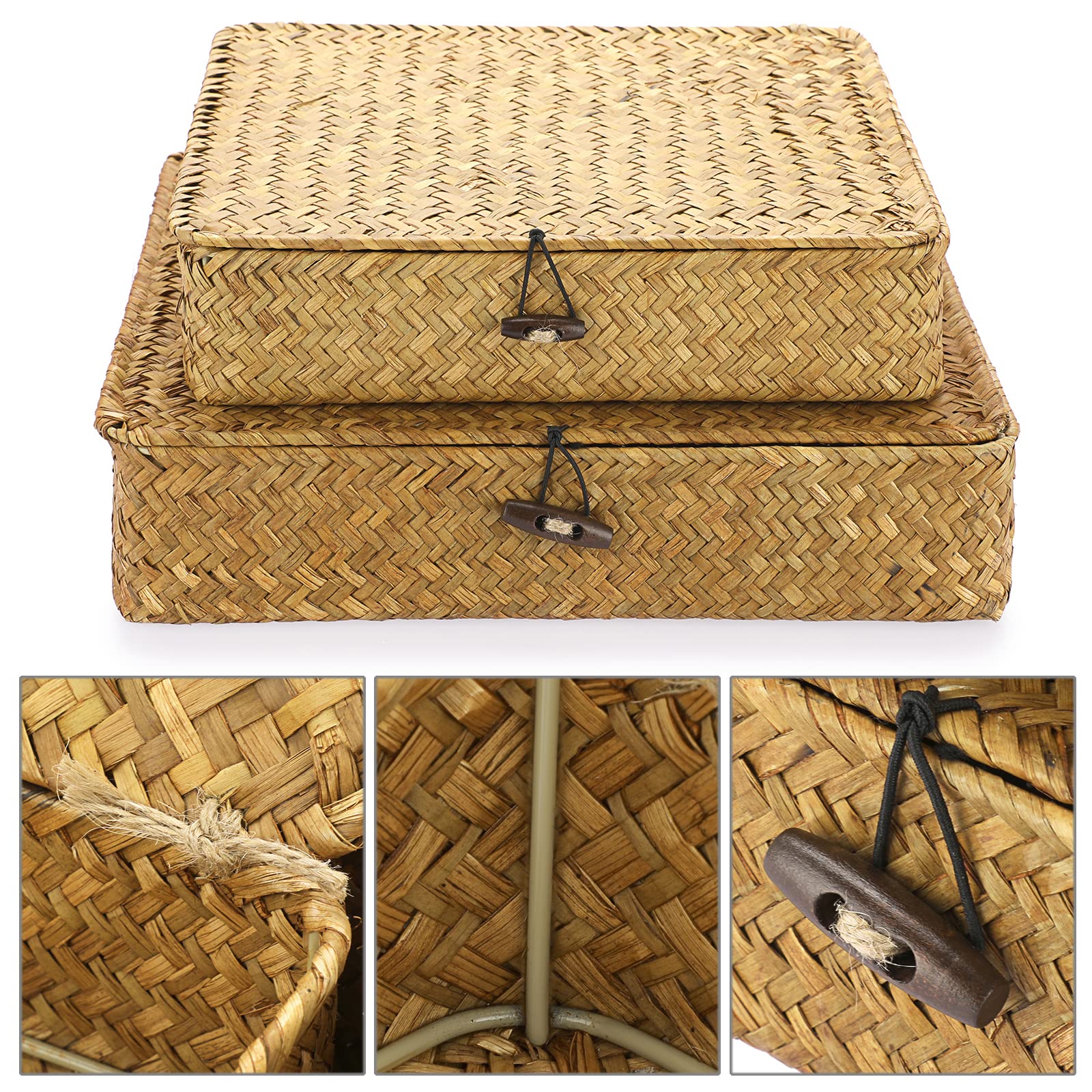 Hipiwe large flat-woven bin with lid, ideal for cosmetics and toiletries.