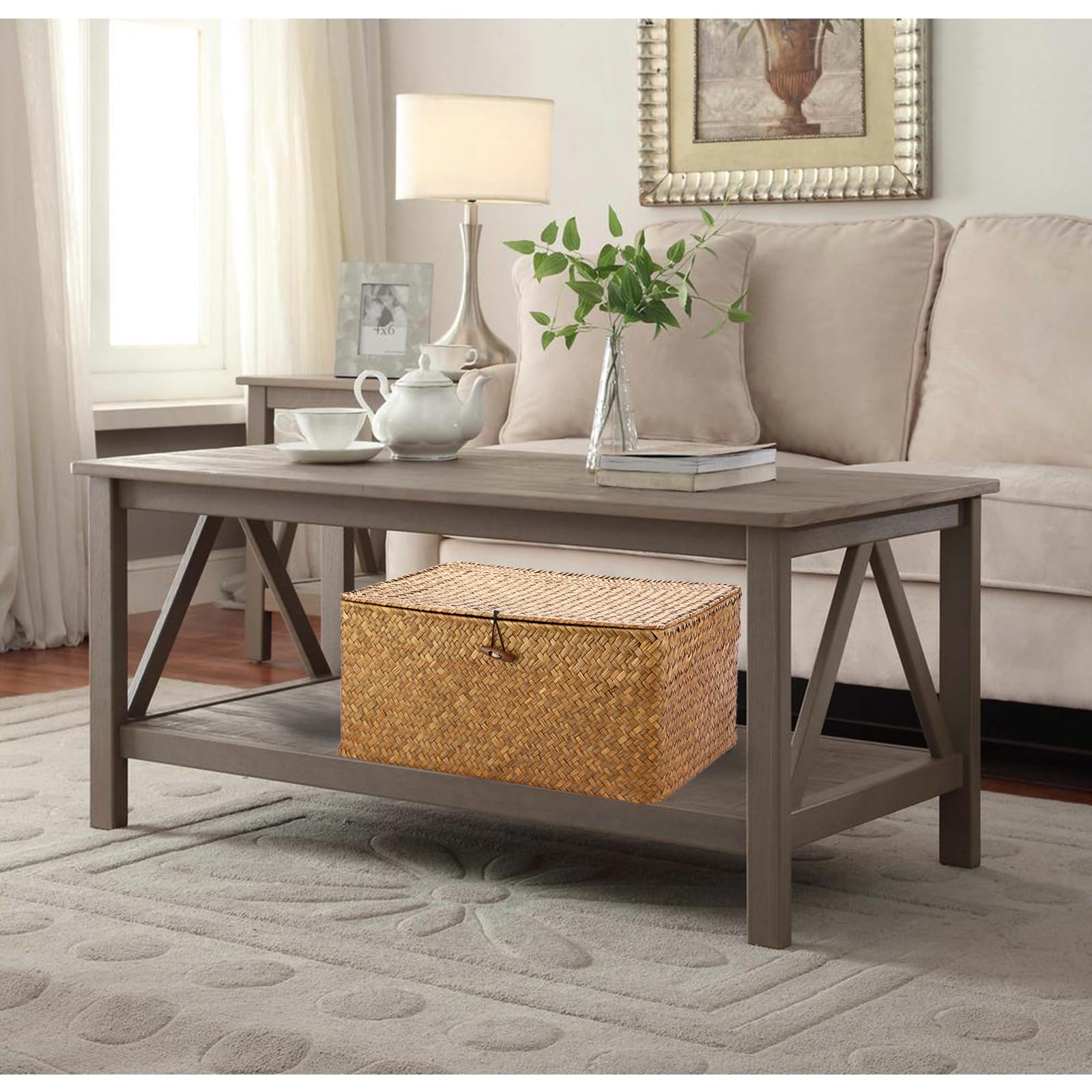 Hipiwe lidded seagrass basket adds decorative storage to a room