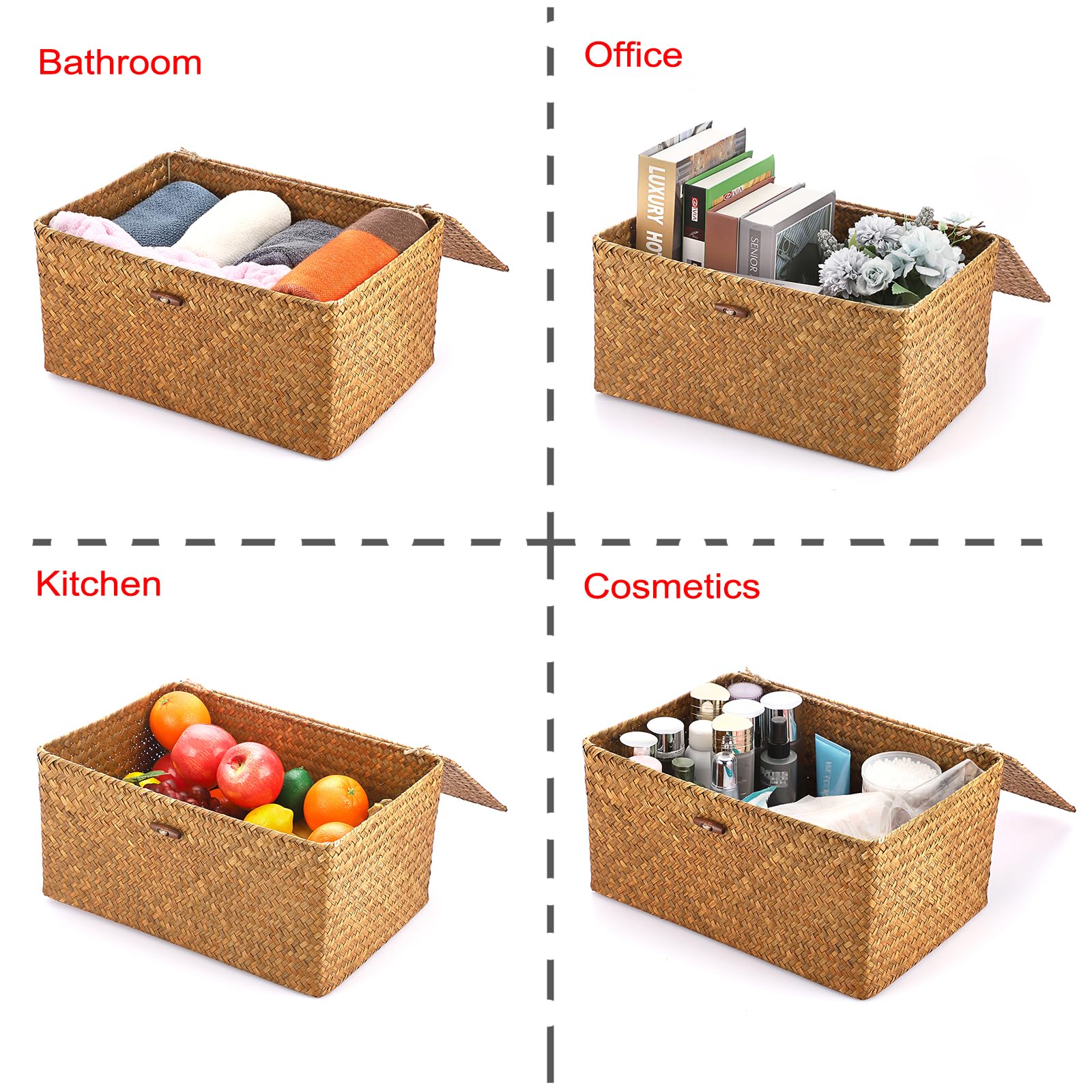 Hipiwe natural seagrass storage bin in a tidy workspace