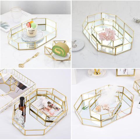Hipiwe polygon metal tray in gold adds modern chic to the dresser