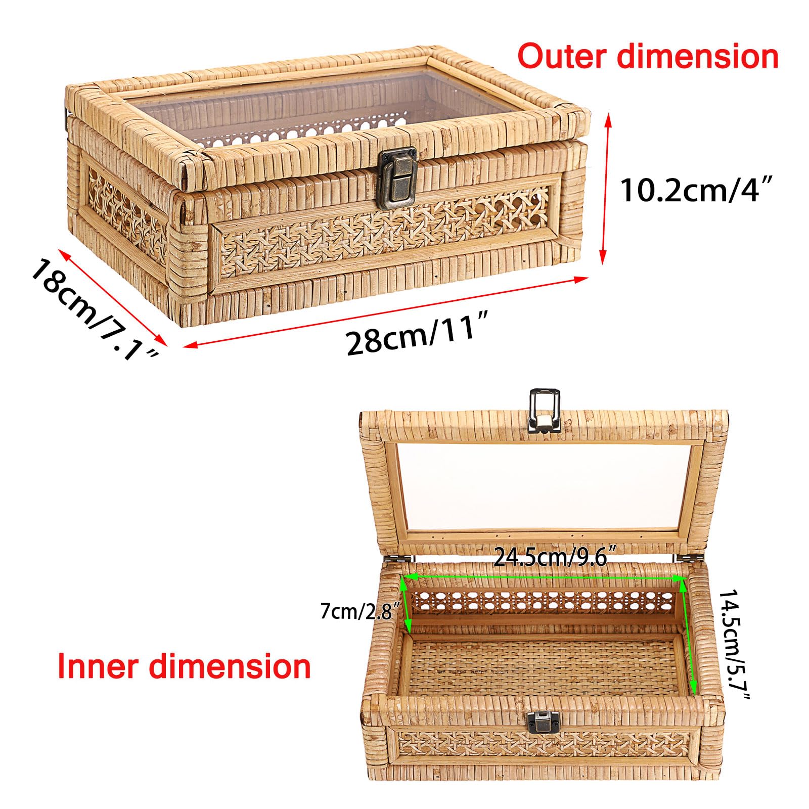 Hipiwe rectangular wicker storage bin with metal latch keeps contents secure.
