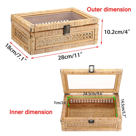 Hipiwe rectangular wicker storage bin with metal latch keeps contents secure.