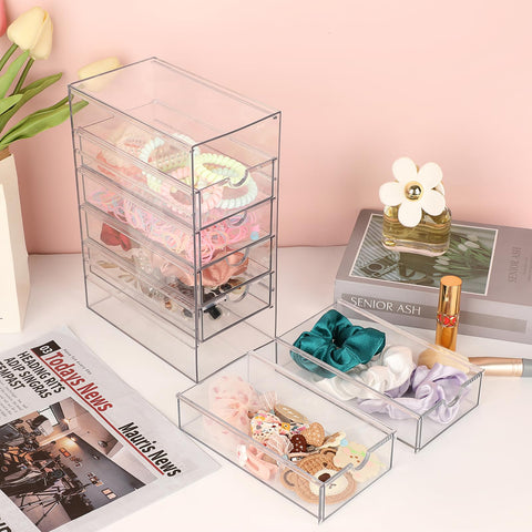 Hipiwe transparent drawer storage highlights cosmetics and jewelry at a glance.