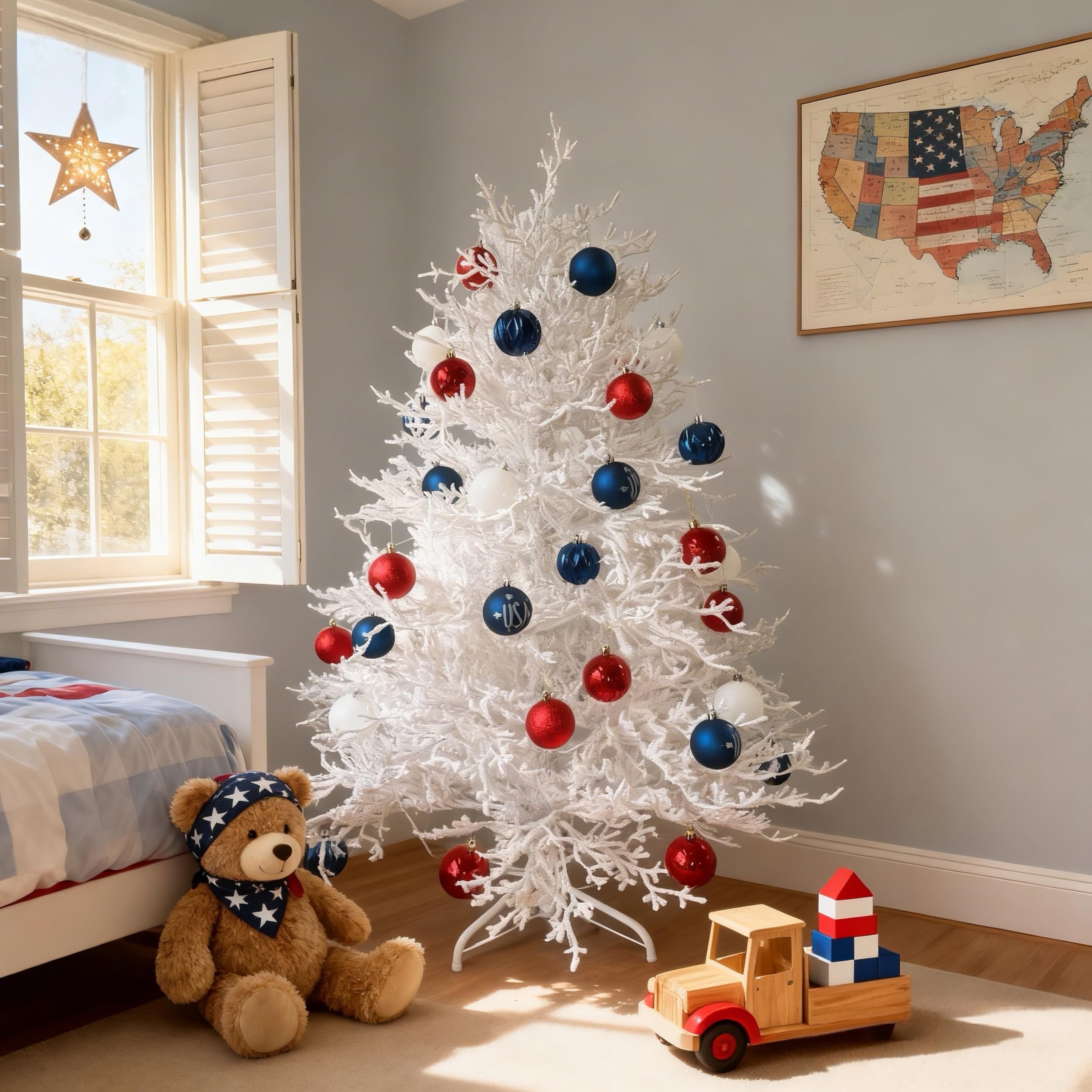 HipTree patriotic ornament with printed USA blue finish highlights bold seasonal style.