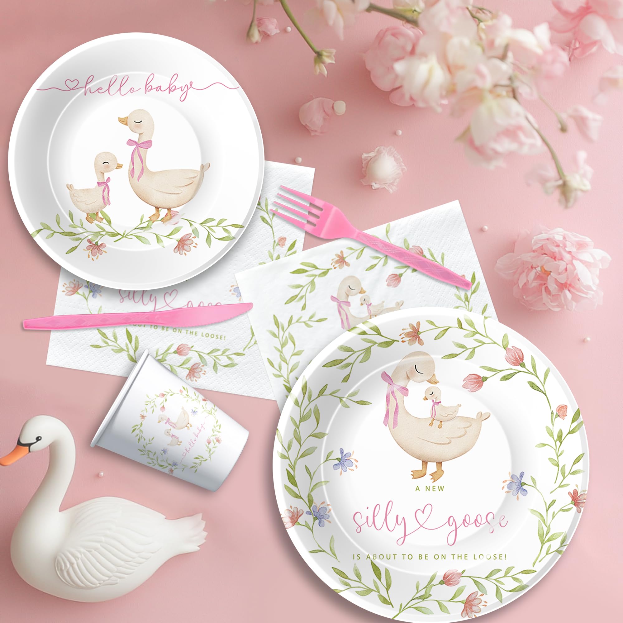 HIPVVILD Pink Silly Goose disposable cutlery for easy prep and cleanup.