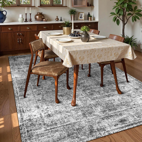 HIRUG foldable distressed-style rug for easy storage.