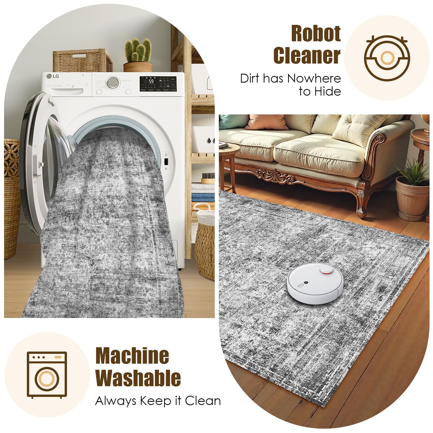 HIRUG versatile decor for living rooms, bedrooms, and kitchens.