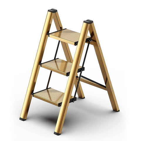 Hismocal foldable 3-step stool open and sturdy for kitchen cabinets