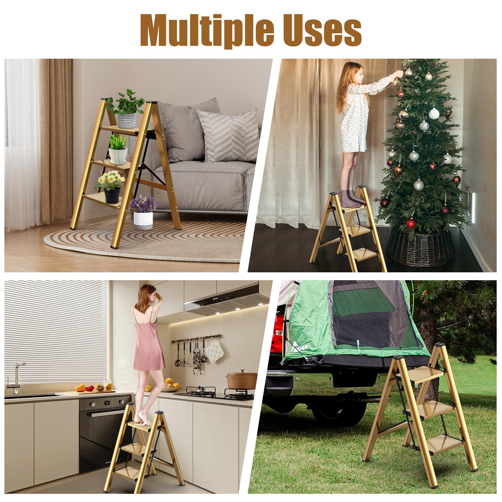Hismocal aluminum gold ladder folded compact for small spaces