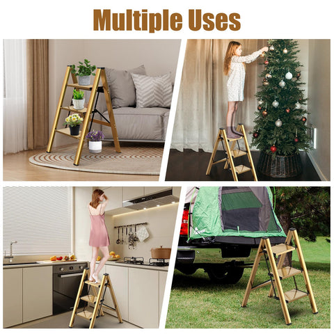 Hismocal aluminum gold ladder folded compact for small spaces